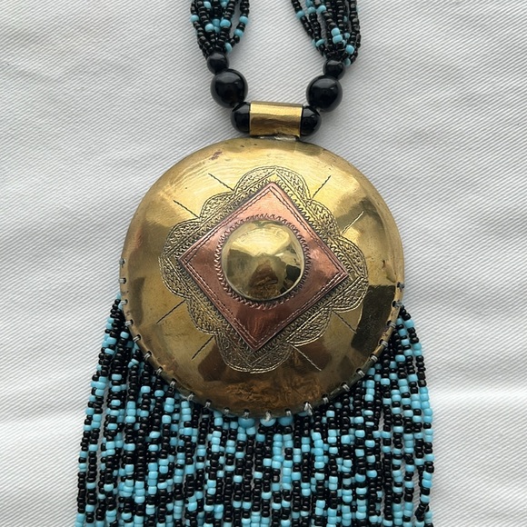 Light Blue and Black Antique Handmade African Necklace - Picture 3 of 6